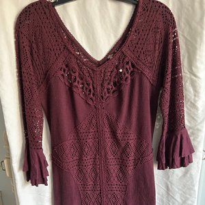 Free People Maroon Crochet Detailed Dress